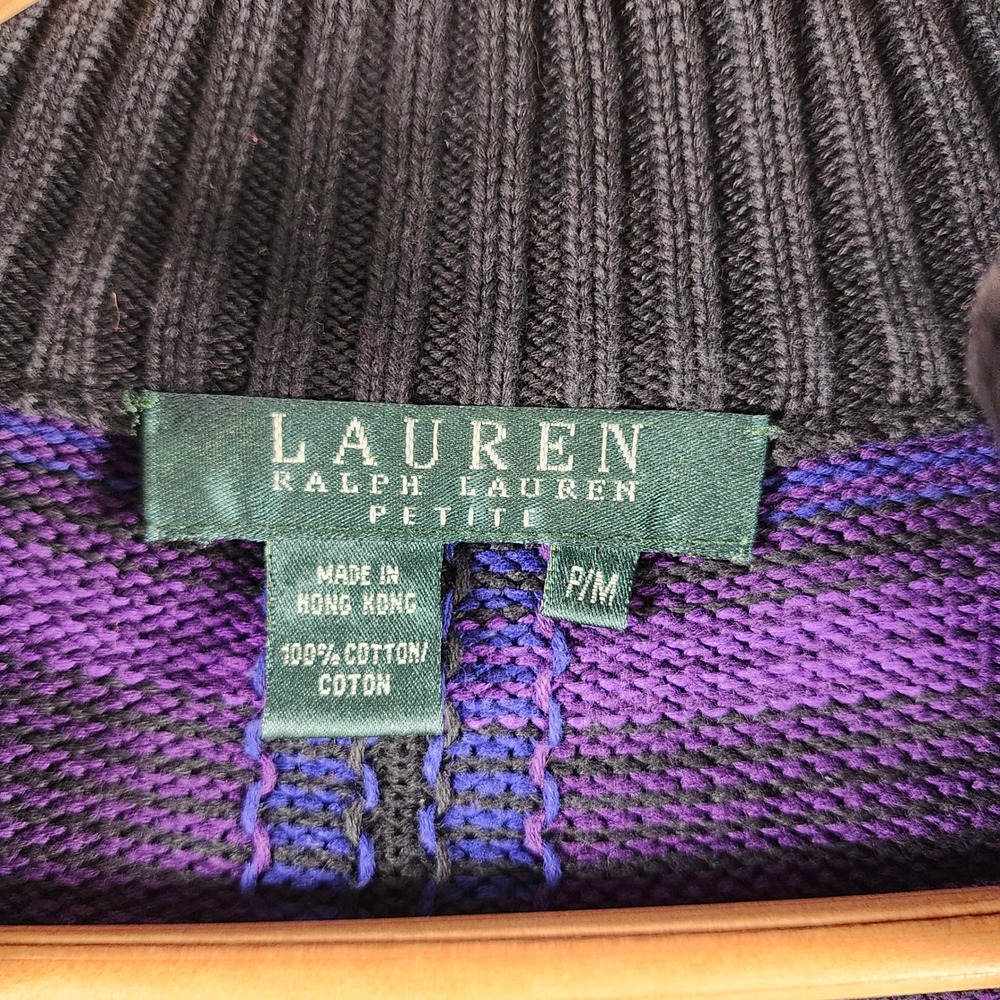 Lauren Ralph Lauren Women P/M Purple Black Plaid Quarter Zip Cotton Sweater - Picture 2 of 12